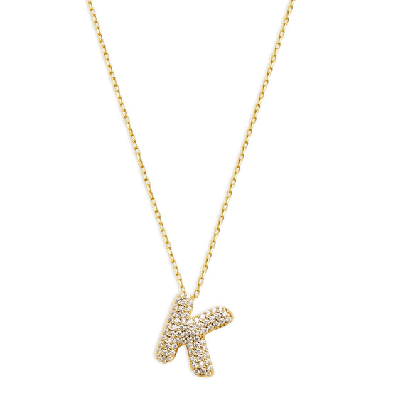 THE PAVE' BUBBLE LETTER PENDANT NECKLACE