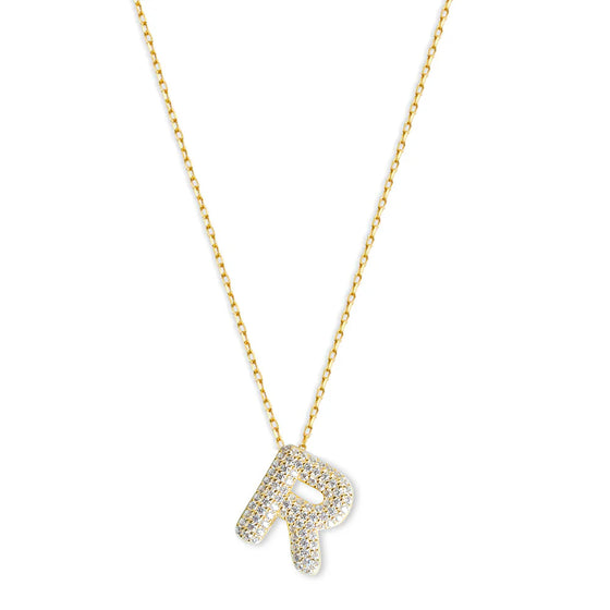 THE PAVE' BUBBLE LETTER PENDANT NECKLACE