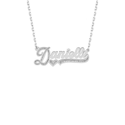 silver cut tone nameplate necklace with cable chain